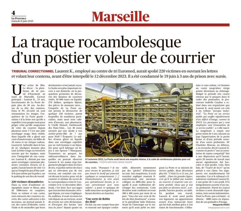 LA TRAQUE ROCAMBOLESQUE D’UN POSTIER VOLEUR DE COURRIER